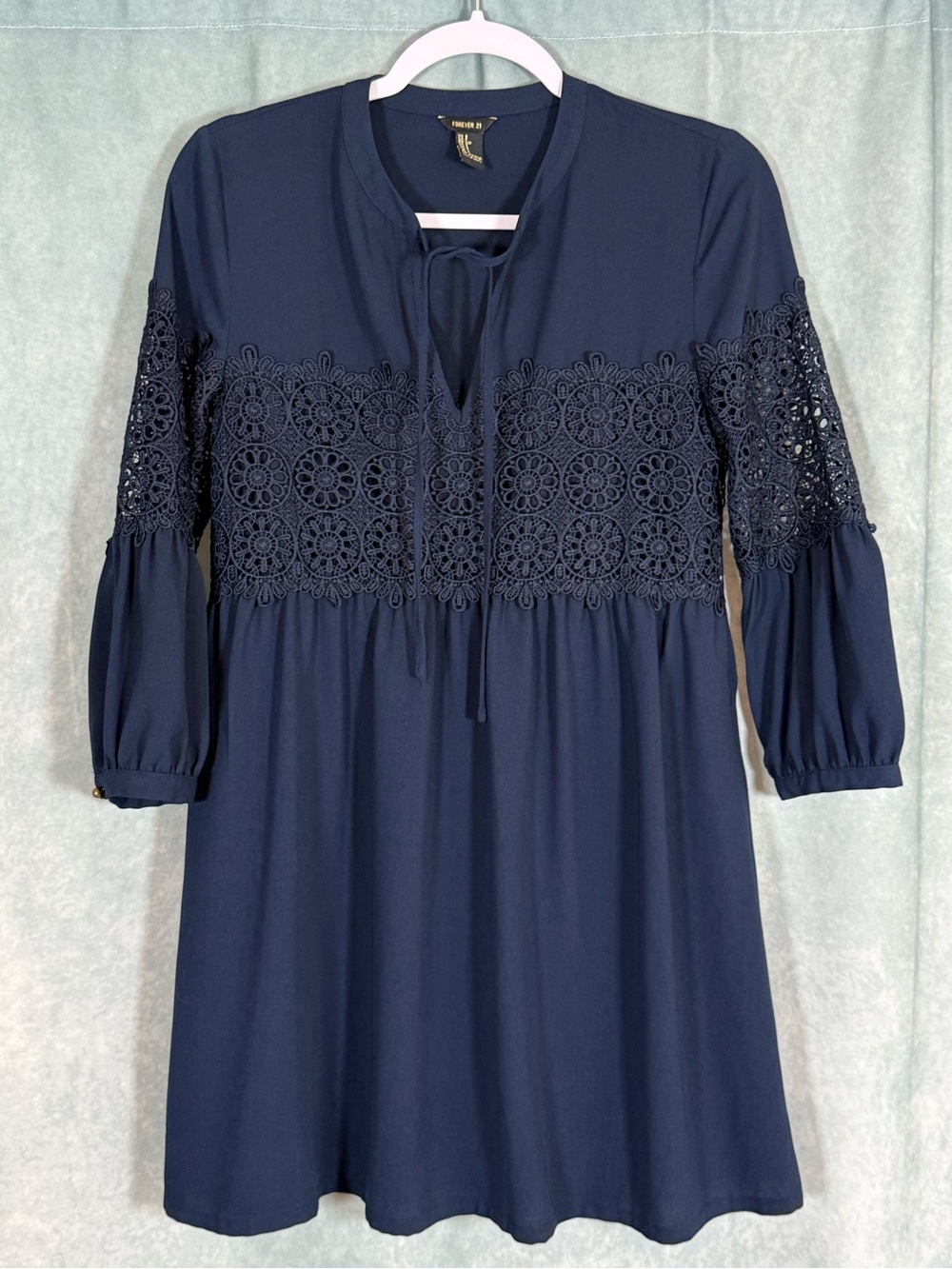 Forever 21 Navy Lace Inset Boho Mini Dress Small
